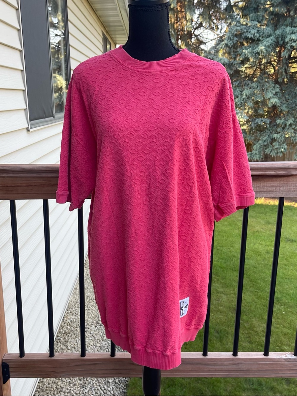 VTG 80s 90s XCIT Shirt Dress Textured Short Sleeve Sz Medium 100% Cotton USA